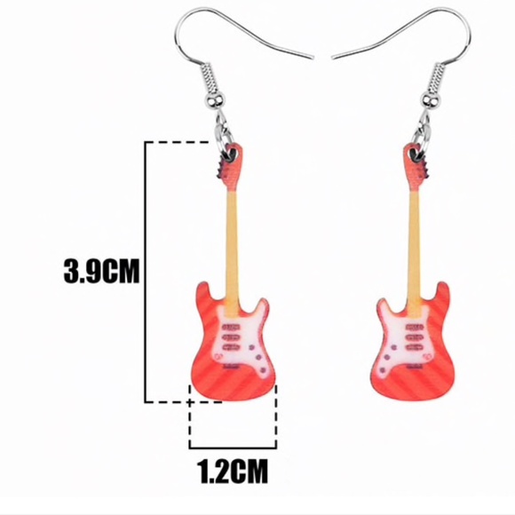 Red Guitar Laser Cut Acrylic Earrings - Picture 5 of 5